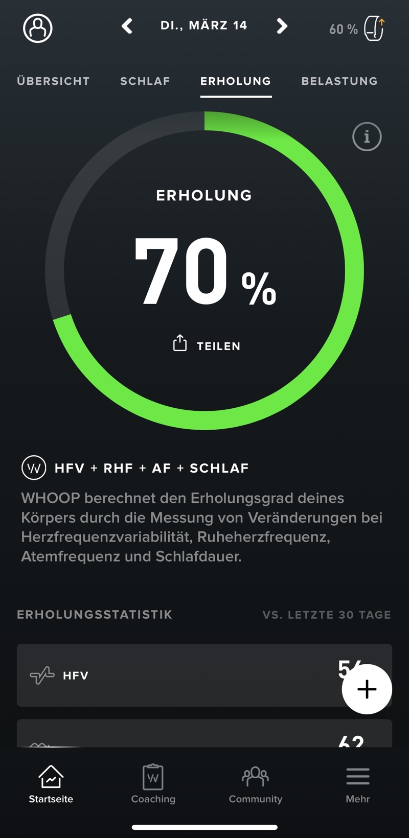 Тренер по восстановлению Whoop в приложении